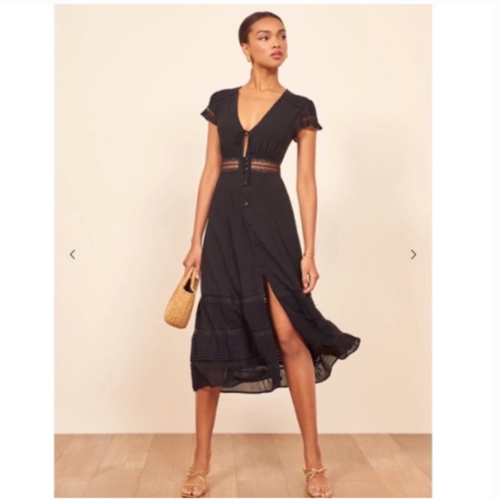 Reformation Garland Midi Dress in Black Size 0